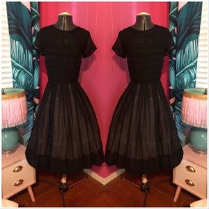 VTG 50s Sheer Black Pintucked Dress